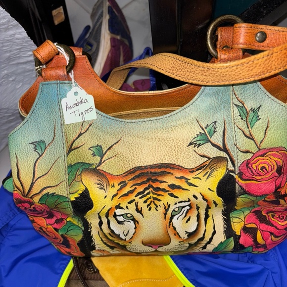 Anuschka Brown and Orange Shoulder Bag with Artistic Design